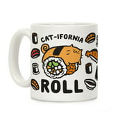California Cat Roll White 11 Ounce Ceramic Coffee Mug by LookHUMAN