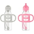 thumbnail image 1 of Dr. Brown's Milestones Narrow Sippy Straw Bottle, Spill-Proof with 100% Silicone Handles, Gray/Pink, 6m+, 2x8oz Bottles, 1 of 9
