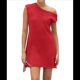 thumbnail image 1 of Vestido Mini de Punto Elástico con Hombros Descubiertos y Mangas para Mujer, Vestido Holgado para Vacaciones, Atuendo Liso. Rojo L, 1 of 7