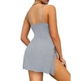 thumbnail image 3 of ValueVibe Lingerie for Women Lace V Neck Spaghetti Straps Babydoll Sleepdress High Slit Chemise Nighty, Gray 3XL, 3 of 9
