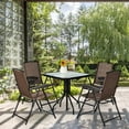 thumbnail image 2 of 4 Pieces Folding Dining Chairs with Smooth Armrests and Sling Back Brown, 2 of 9