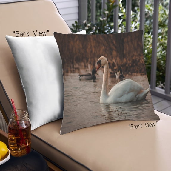 Ahgly Company Animals Swan Outdoor Throw Pillow, 18 inch by 18 inch