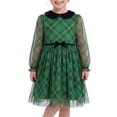 thumbnail image 2 of Sunny Fashion Girls' Long Sheer Sleeve Peter Pan Collar Plaid Tulle Green Dress, 2 of 8