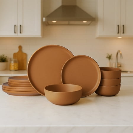 12-Piece Stoneware Dinnerware Set for 4 Microwave/Dishwasher Safe Matte Glaze Kitchenware