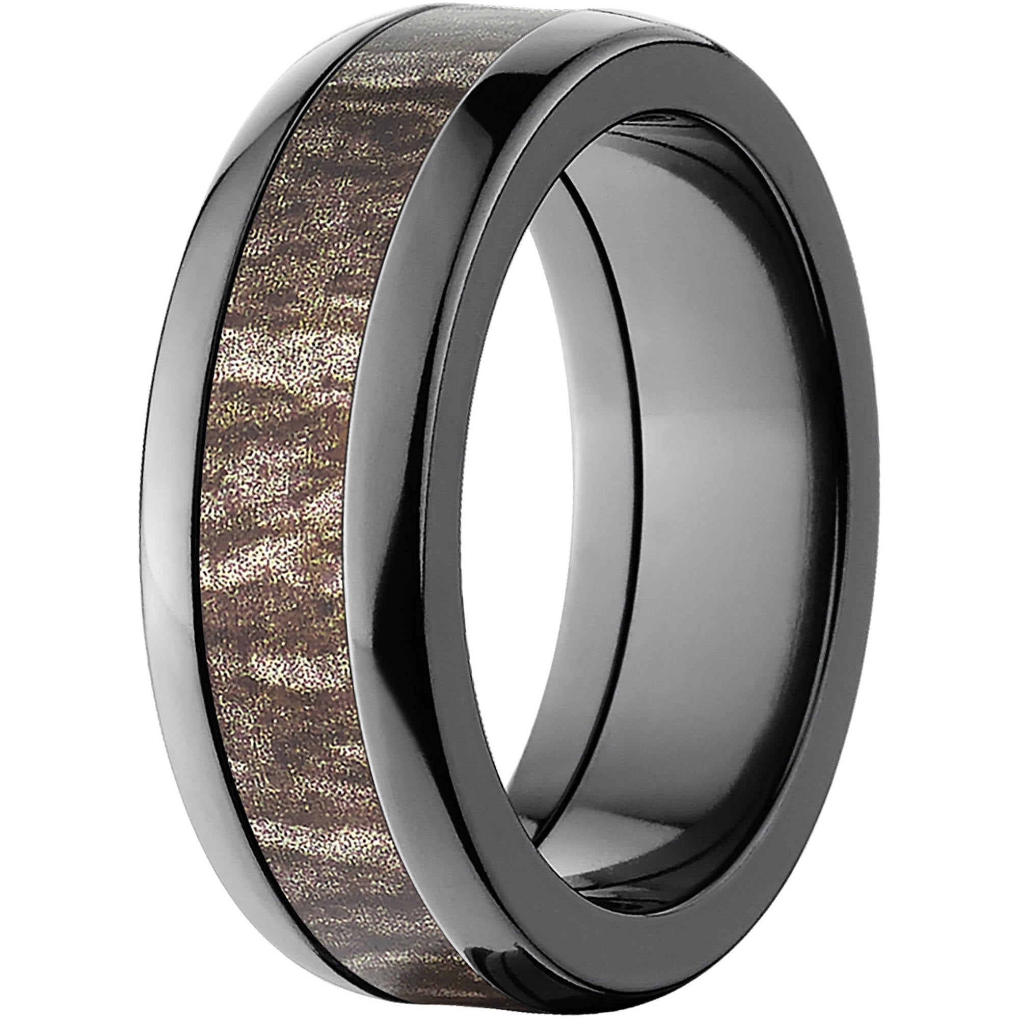 Bottomland Men's Camo Black Zirconium Ring with Polished Edges and Deluxe Comfort Fit