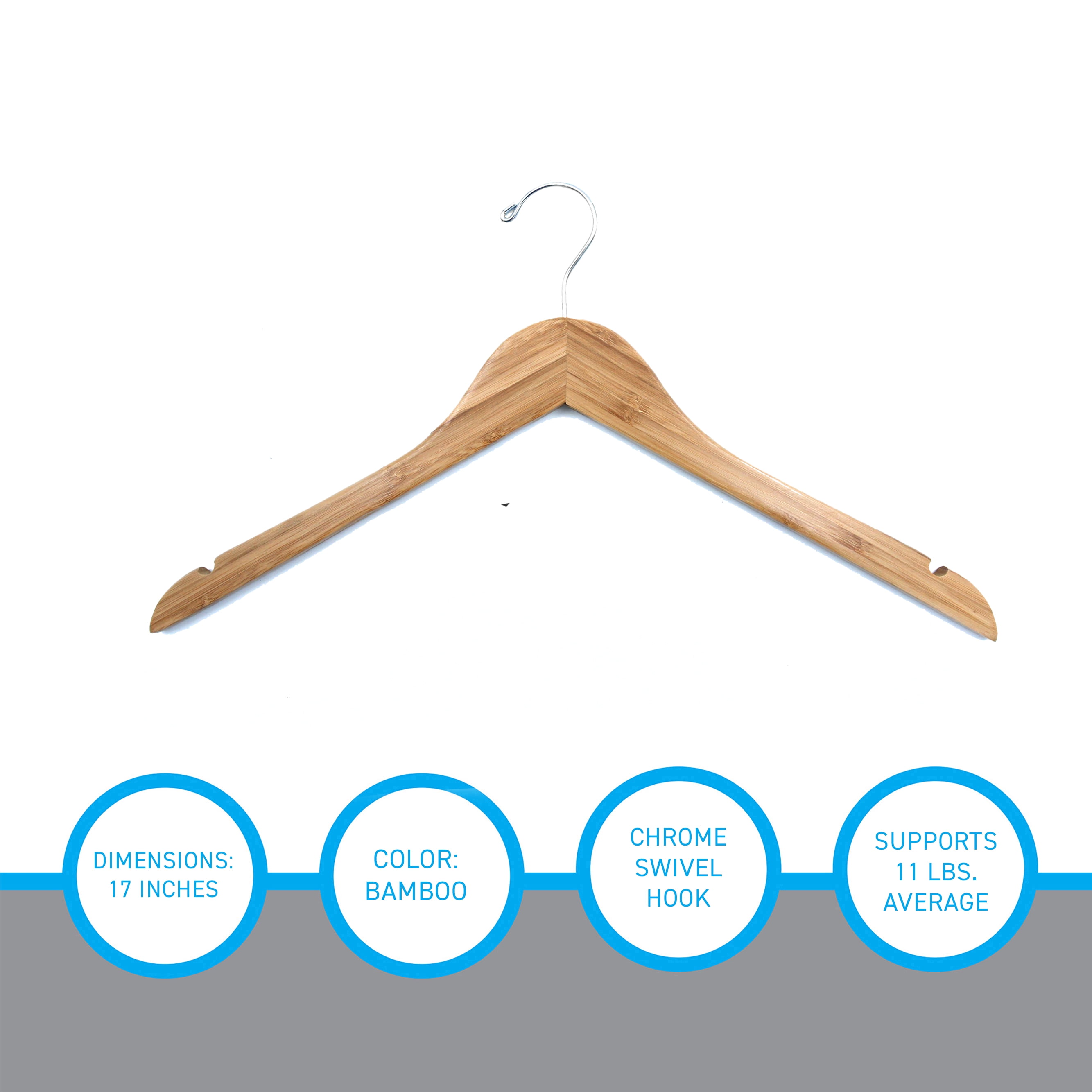 SSWBasics Bamboo Hangers For Clothes  - Hanger 17" - Case of 50