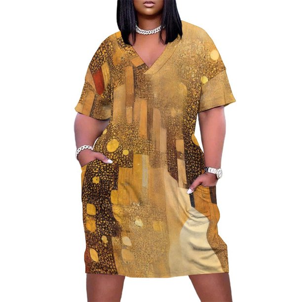 Vestido de fiesta holgado con bolsillos para mujer hermoso patrón en el estilo de Gustav Klimt elegante