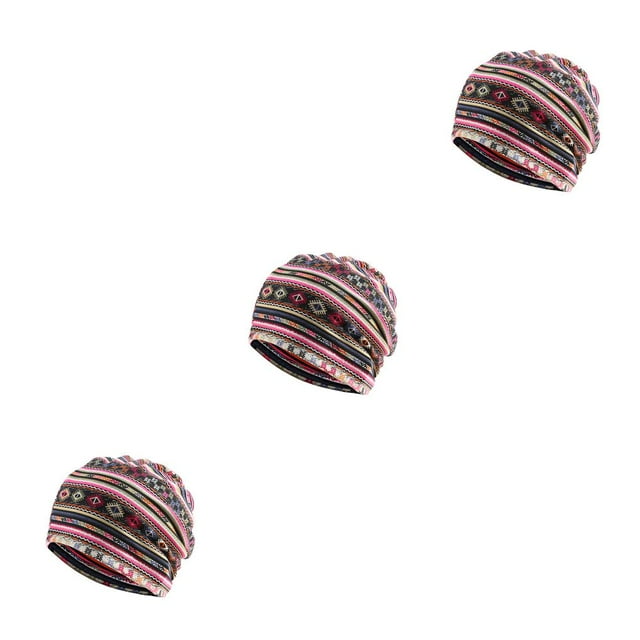 Maytalsory Bonnet Ethnique Style Hijab Floral Imprimé Coloré Turban Réglable Oreille Protection Style Accessoires Bonnet Rose Rouge Bande 3Set