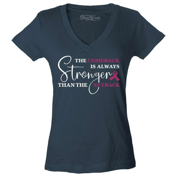 Shop4Ever Women's The Comeback is Always Stronger Than The Setback Slim Fit V-Neck T-Shirt XX-Large Charcoal