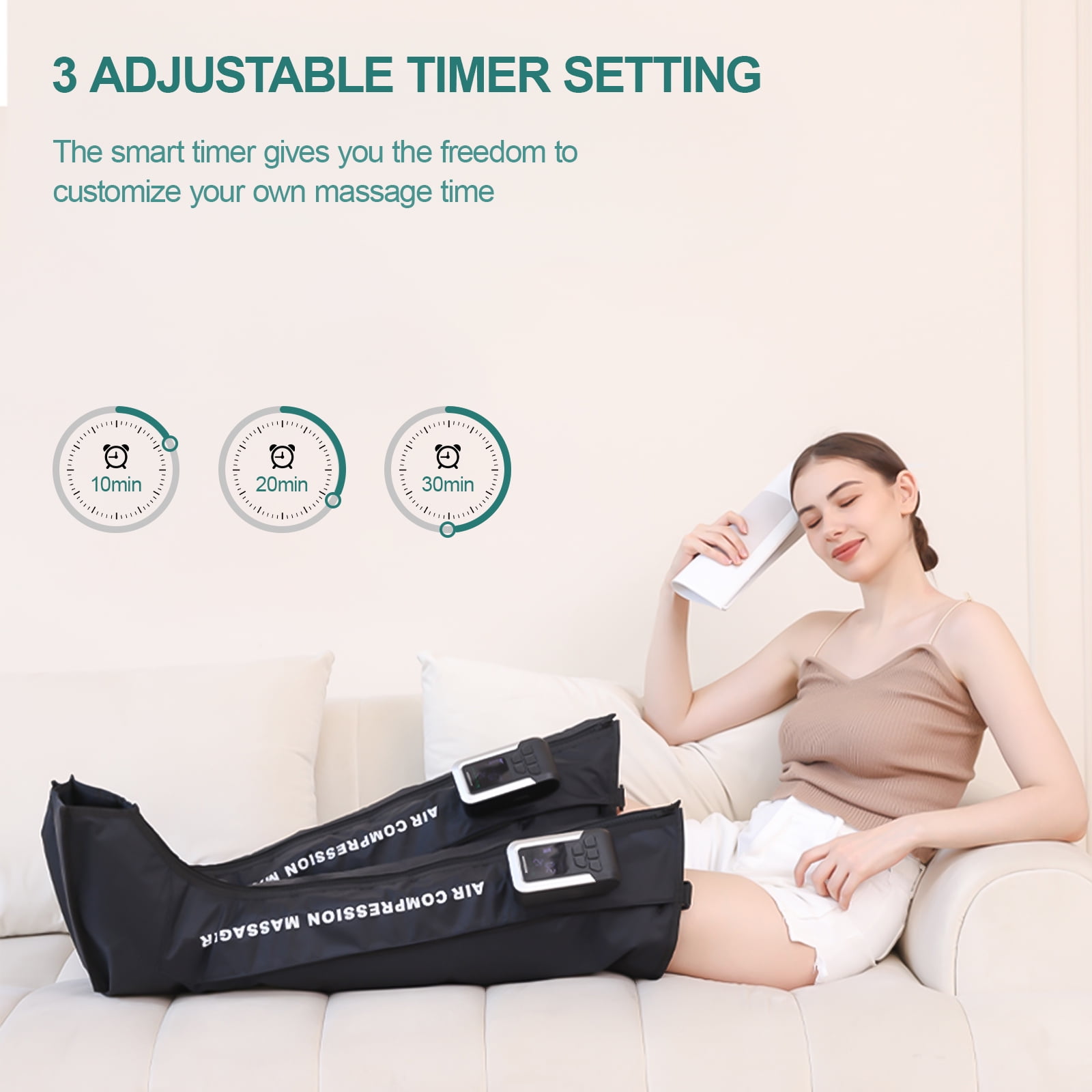 HMMSYLVA 2PCS Rechargeable Air Compression Boots Full Leg Massager for Circulation and Pain Relief Helpful for Foot Edema Restless and Relaxation Birthday Gifts for Women Men (Large)