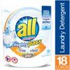 all Mighty Pacs Laundry Detergent with OXI Stain Removers and Whiteners, Free Clear, Pouch, 18 Count