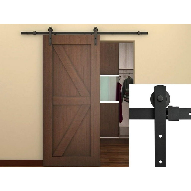 144 in. Matte Black Classic Straight Strap Sliding Barn Door Hardware (2-Set) 144 in. Matte Black Classic Straight Strap Sliding Barn Door Hardware (2-Set)