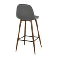 thumbnail image 4 of Pebble 30" Contemporary Fixed-Height Barstool in Walnut Metal and Grey Faux Leather with Square Black Metal Footrest by LumiSource - Set of 2, 4 of 4