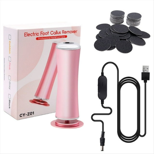 Removedor de Callos Eléctrico para Pies, Máquina de Pedicura Eléctrica con Velocidad Ajustable y 60 Lijas de Repuesto, Color Rosa.