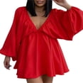 thumbnail image 2 of PENGXIANG Longue Lanterne Manches Profonde V Cou une Ligne Robe pour l'Été, 2 of 7