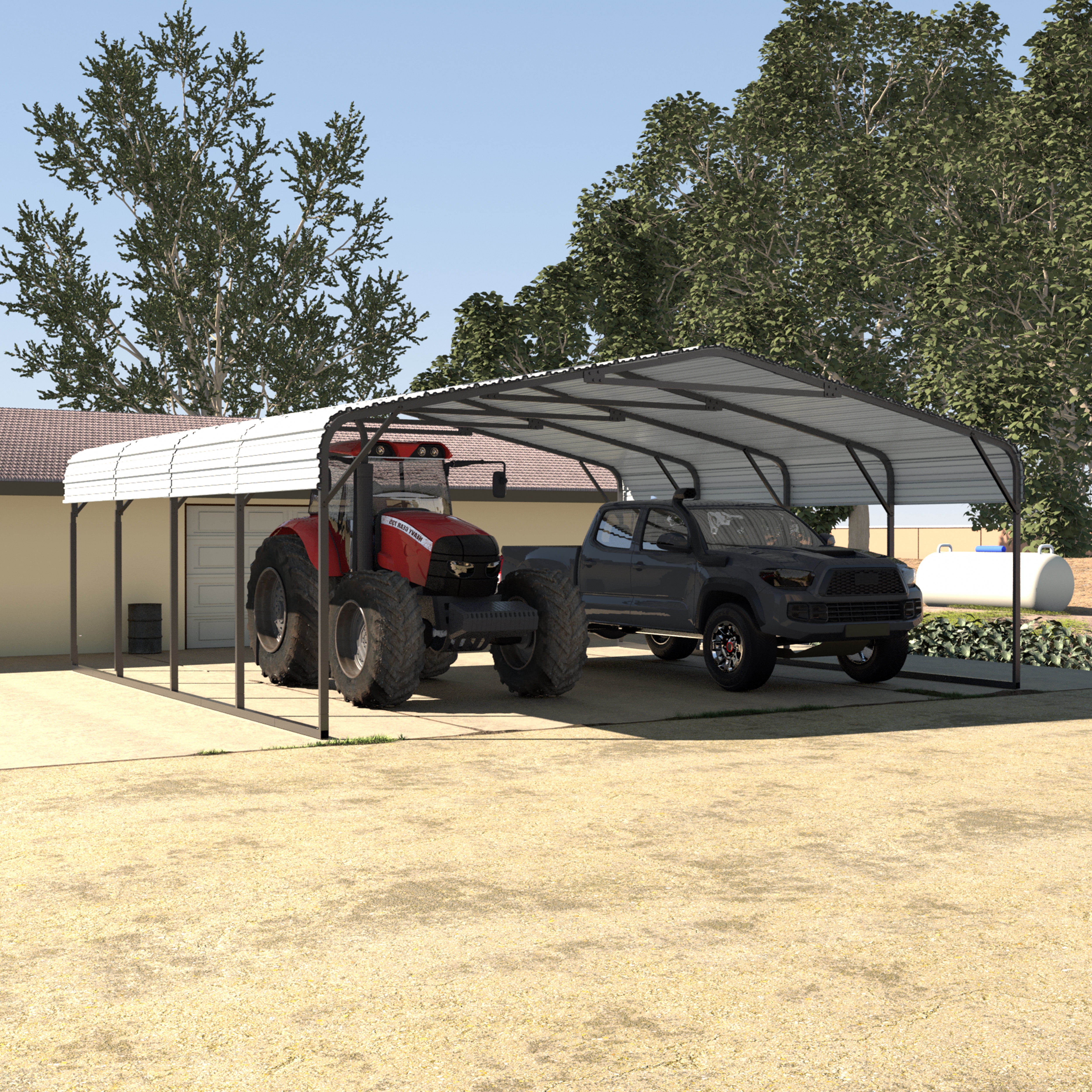 PHI VILLA 20x20ft Heavy Duty Metal Carport – Galvanized Steel Roof, Gray
