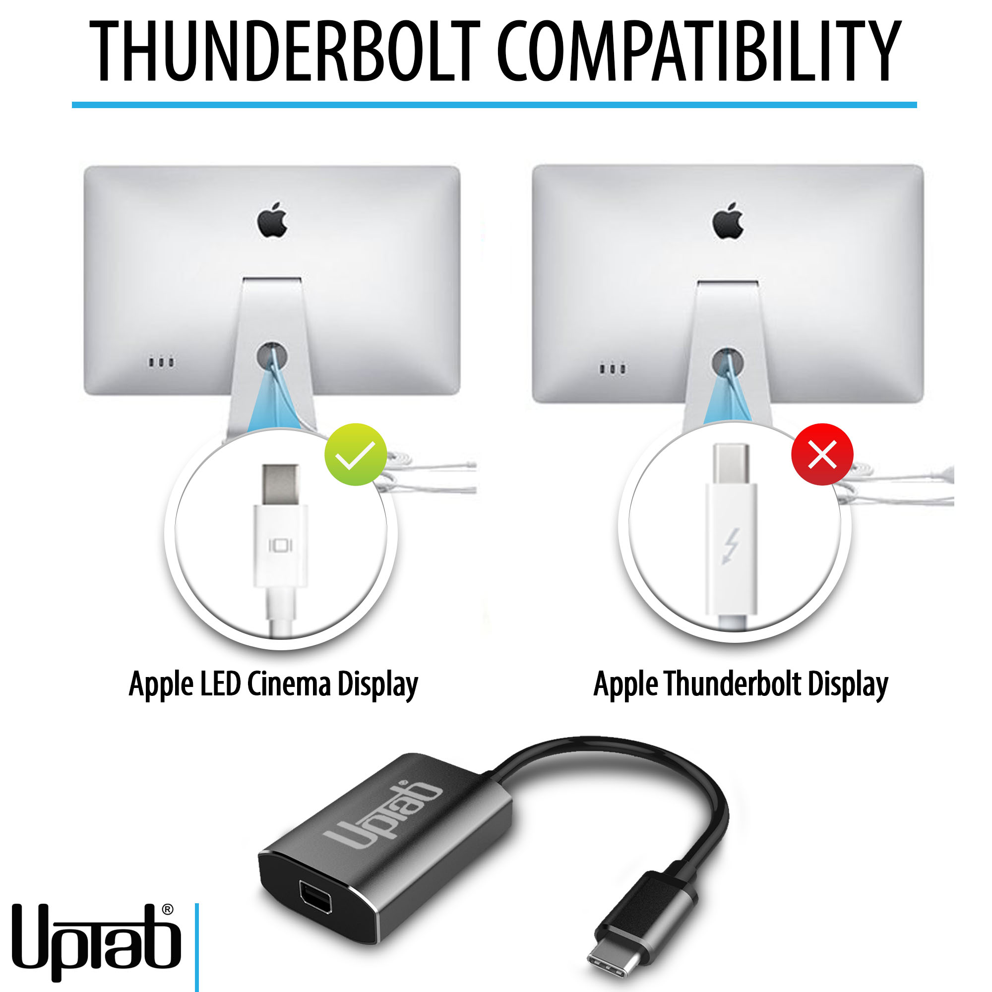 UPTab USB-C Thunderbolt 3 Male to Mini DisplayPort Male Cable with Power Port, Graphite