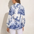 thumbnail image 2 of Blue Chinoiserie Toile Long Sleeve Blouse Woman Streetwear Casual Shirts Summer Oversize Woman Streetwear Clothing Birthday Present, 2 of 7