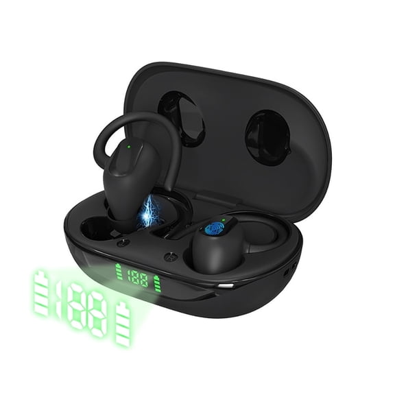 Black Wireless Earbuds Bluetooth Headphones with Wireless Charging Case for iPhone Android Phones Waterproof Earphones with Over Earhooks Bass Sound Headset for Sport Gym