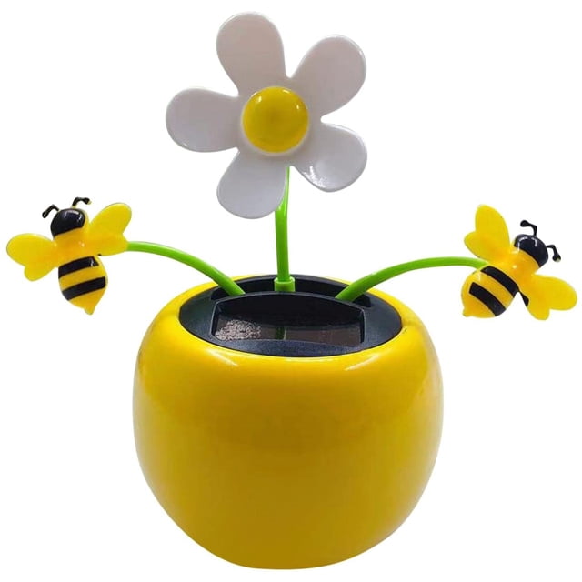 HUGFEGWE Solar Shaking Head Sunflower Rose Ladybug Bee in Colorful Pots, Bobblehead Solar Car Dashboard Decor Portable Suncatchers Exquisite Design with Light Beautifully Crafted CJB91-7077