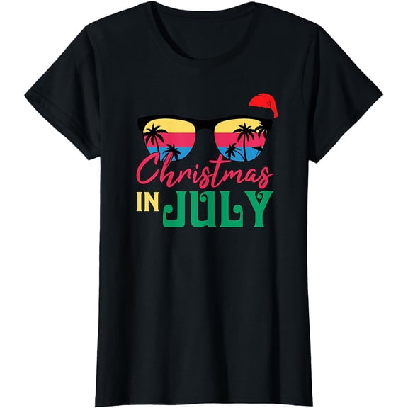 Christmas in July Santa Hat Sunglasses Summer Vacation Gift T-Shirt