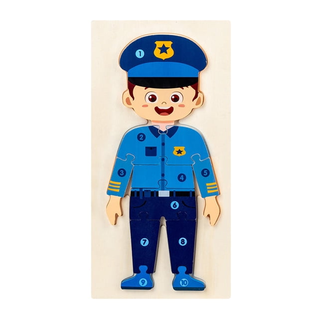 Montessori Ensamblar Rompecabezas de dibujos animados Tablero de construcción de aprendizaje Juguete educativo Bloques preescolares para Policías Hugo Rompecabezas