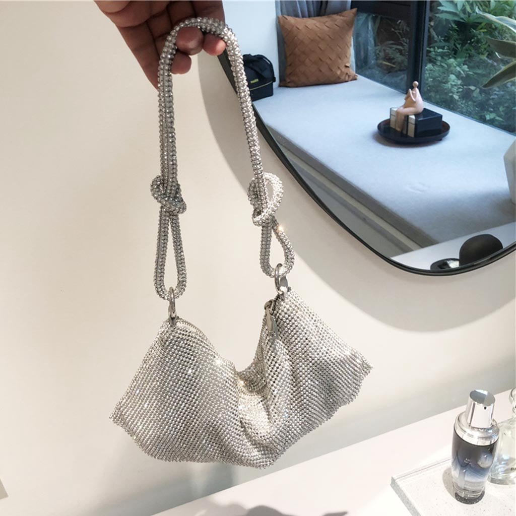 HeroNeo Elegant Shining for Rhinestone Clutch Purses Chain Strap Shoulder Bag Hobo Bags Chic Alexander Underarm Bag Top Zipper