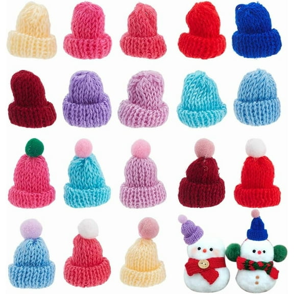 1Sets 60Pcs Christmas Mini Knitting Hats 20 Styles Dolls Hats with Pom Pom Balls Wool Yarn Hair Accessories Mixed Color Hat Art for Christmas Tree Ornaments Cute Decoration Accessories
