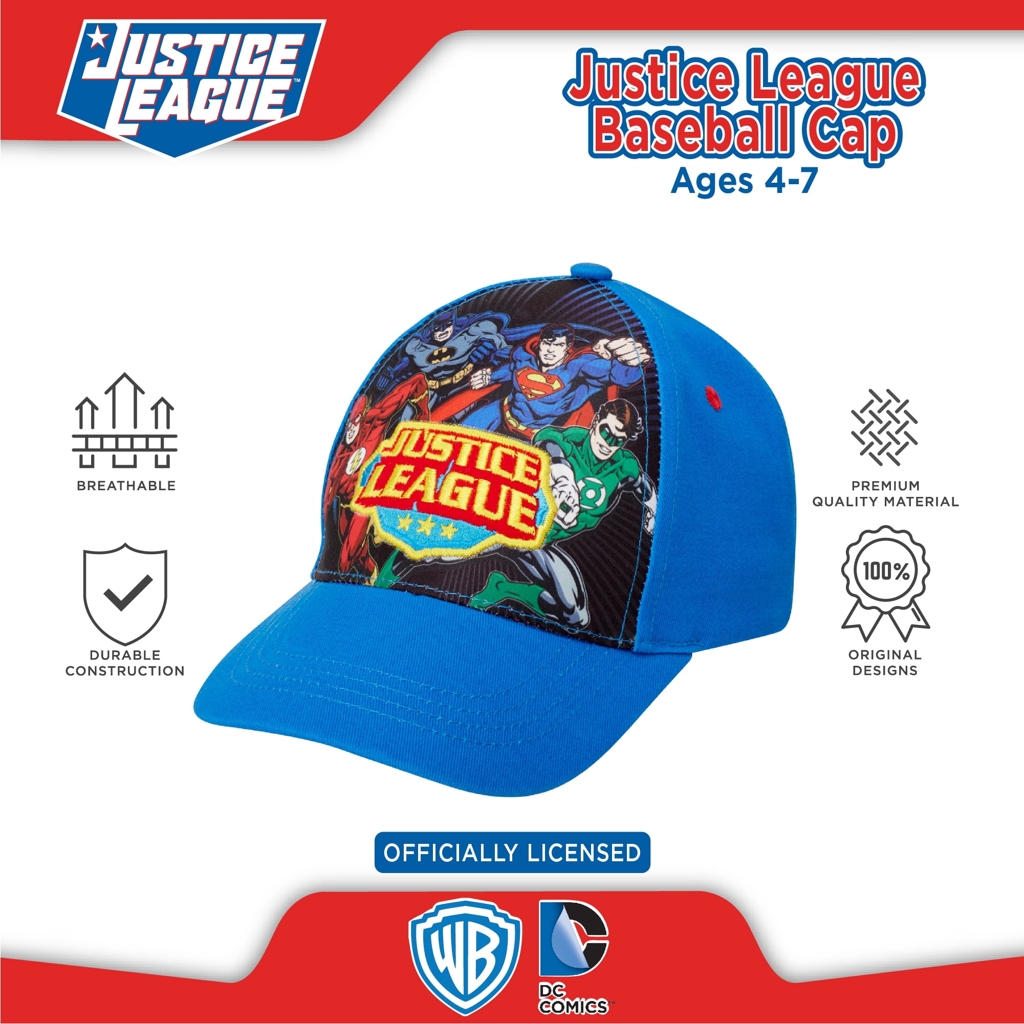 (2T-7) 3D Cap Boys\' Hero Superman, League Comics Hat Baseball Justice - DC Batman, Super