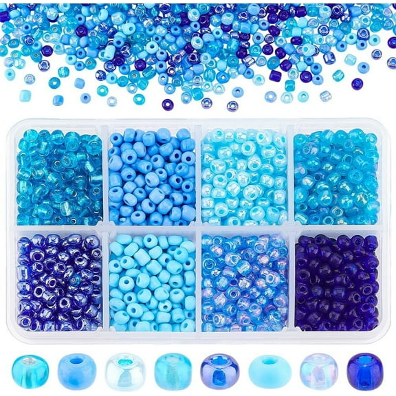 Mixed Style 6/0 Round Glass Seed Beads Blue 4mm Hole: 1.5mm about 1840pcs/box