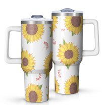 Sunflower 40oz Tumbler with Handle and Straw, Large Capacity Travel Cup for Hot & Cold Drinks, Double Walled Vacuum Insulated Cup, Butterfly Lover Birthday Gifts for Women Girls, Spring