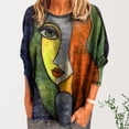thumbnail image 2 of Camiseta holgada de manga larga con cuello redondo y estampado abstracto de cara informal a la moda para mujer Fridja  czfsfas357, 2 of 4