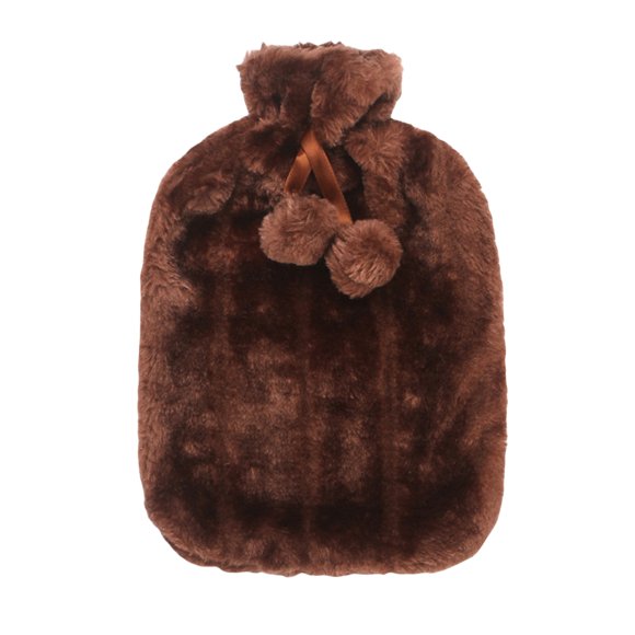 Plush Hot Water Bottle Cover Winter Hot Water Bag Case for Women (Dark Brown)