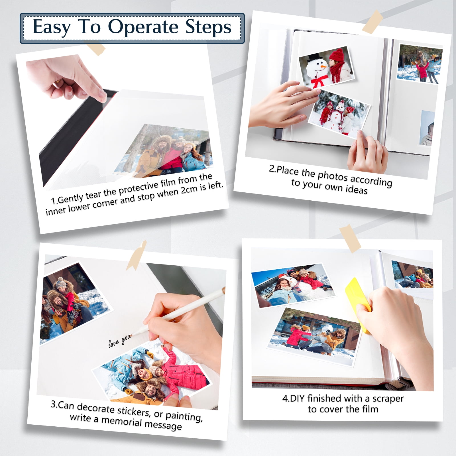 cherished memories 60 Pages Large photo album with self adhesive pages - perfect for photo paper 4x6 5x7 8x10, sticker book, and scrapbook supplies - stylish binder to preserve your moments