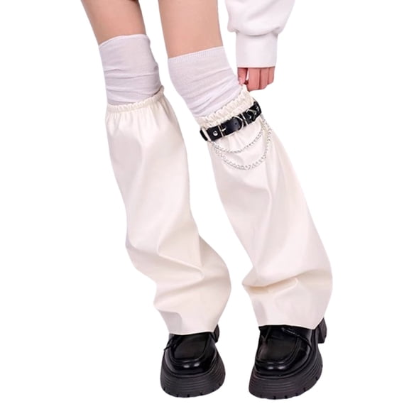 JZROCKER Japanese Subcultures Punk Faux Flared Leg Warmers Boot Covers with Over Knee Socks Chain Garter Set for Women