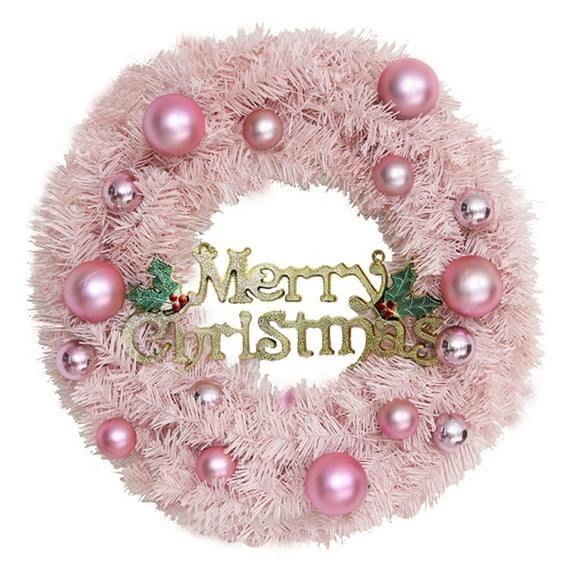 JVBTVB 12 Inch Battery Powered Christmas Wreath for Girls, DIY Mini Artificial Holiday Wreath with Warm White LED String Lights, Pink Decorative