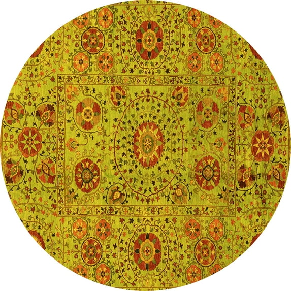 Ahgly Company Machine Washable Indoor Round Abstract Yellow Modern Area Rugs, 6' Round