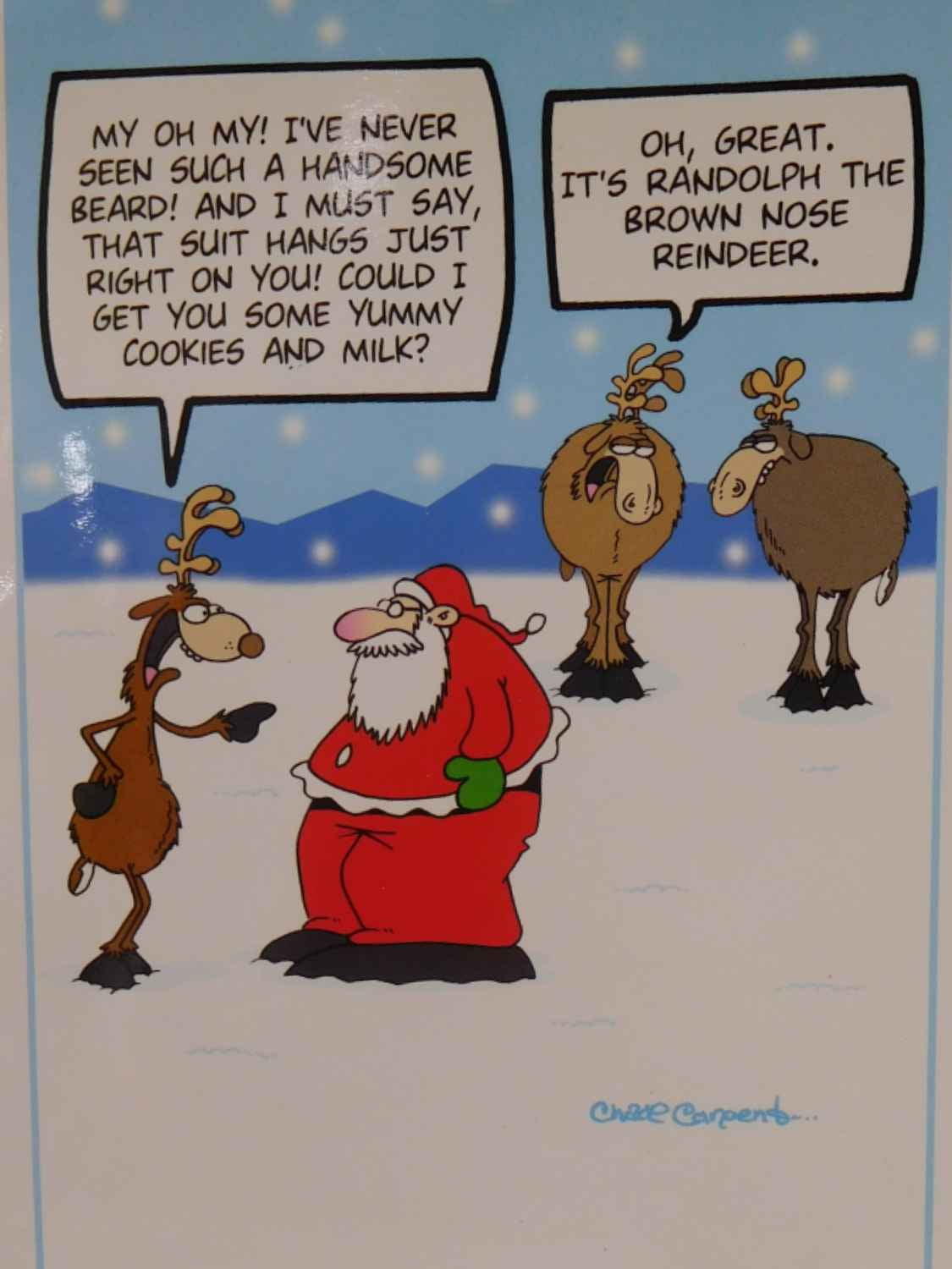 Funny Randolph the Brown Nose Reindeer Sucking Up To Santa