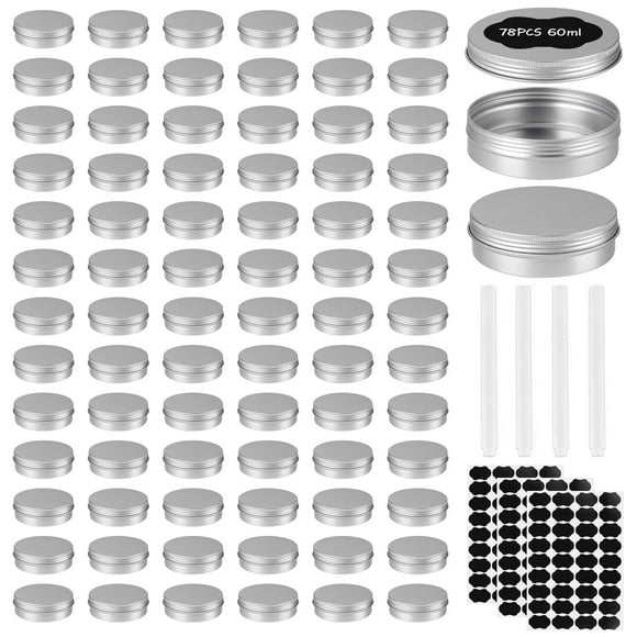 Latas de aluminio OBKJJ, 78 unidades, 60 ml, con tapas de rosca, plateadas