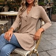 thumbnail image 5 of GaThRRgYP Tank Tops Ladies' Solid Color Casual Long Sleeved V-neck Fake Pocket Mid Length Pullover Top, 5 of 9