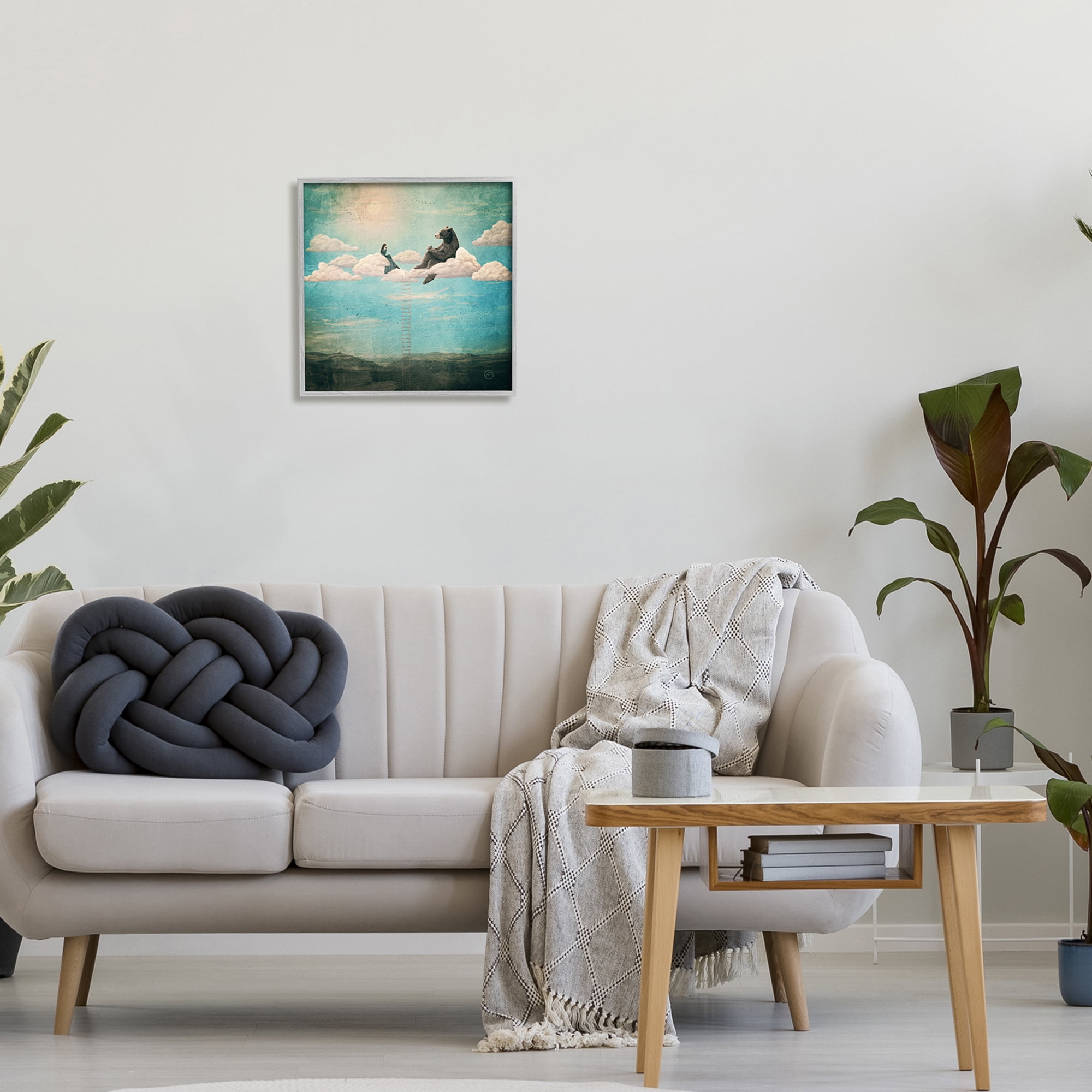 Stupell Industries Sky Ladder to Clouds Maiden Sitting with Bear,17 x 17, Design by Paula Belle Flores