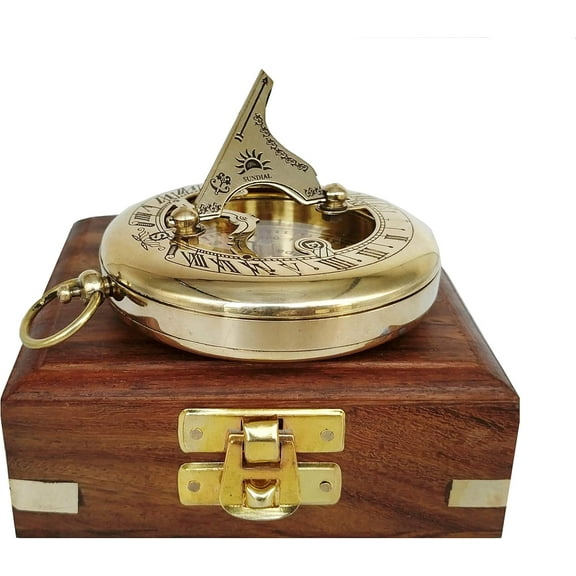 Steampunk Antique Brass Compass 3" with Wooden Case – Engraved Maritime Nautical Gift, Vintage Pirate & Baptist Keepsake