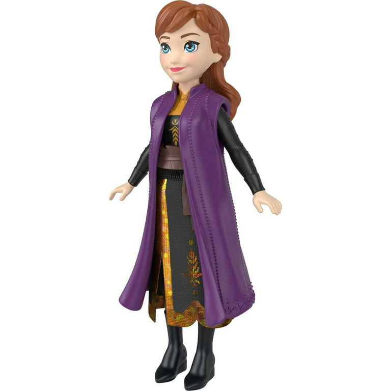 Disney Frozen Anna Small Doll in Travel Look, Posable with Removable Caoe &  Skirt 