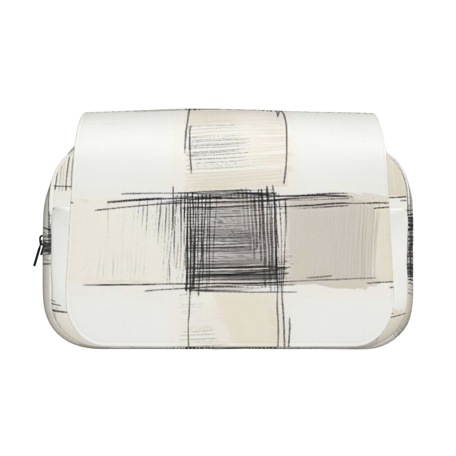 Large-Capacity Flip-Top Double-Layer Pencil Case, Multi-Functional Pocket Pen Case, Durable Stationery Organizer Ivory Checked Hand-Drawn Sketch_3