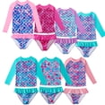 thumbnail image 2 of Traje de baño para niñas, ropa de playa, manga larga, dos piezas, sirena, escamas de pez, estampado, leotardo, traje de baño para niños, traje de baño para nadar, 2 of 5