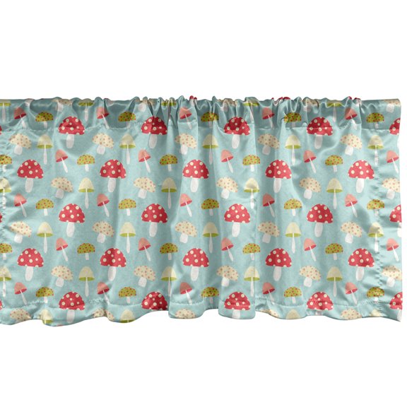 Ambesonne Mushroom Valance Pack of 2, Cartoon Style Polka Dotted, 54"X12", Pale Teal Coral Cream