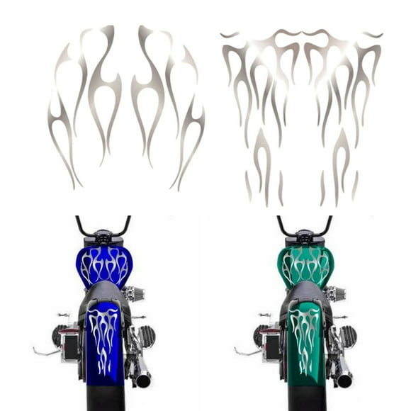 Kit d'Autocollants Flamme Moto Argent Mat pour Réservoir de Gaz et Garde-Boue Décalcomanie Décorative
