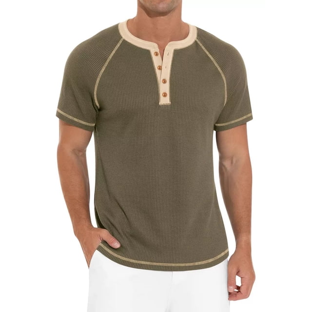 Playera Casual Moda Henley Waffle Manga Corta Para Hombre