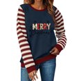 thumbnail image 3 of Christmas Sweatshirts for Women, Letter Print Striped Long Sleeve Crewneck Loose Fit, Fall Holiday Party Graphic Tops S-XXL, 3 of 6