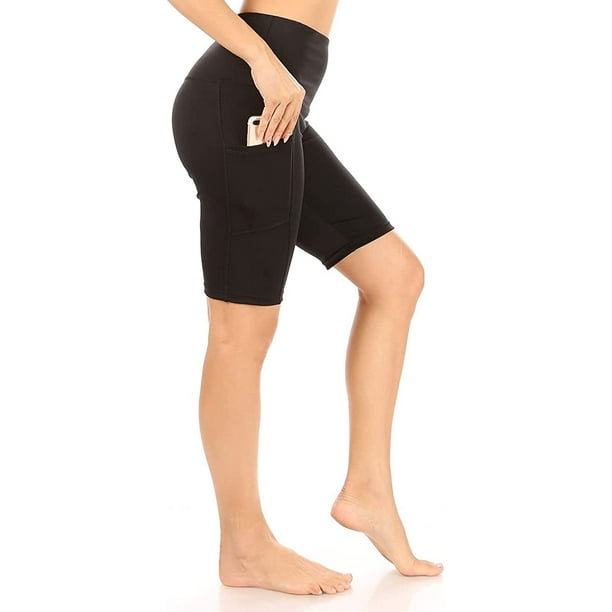 ShoSho Womens High Waist Yoga Compression Tummy Control Biker Shorts W/ Pockets, Bikershort:solid:black, Medium 